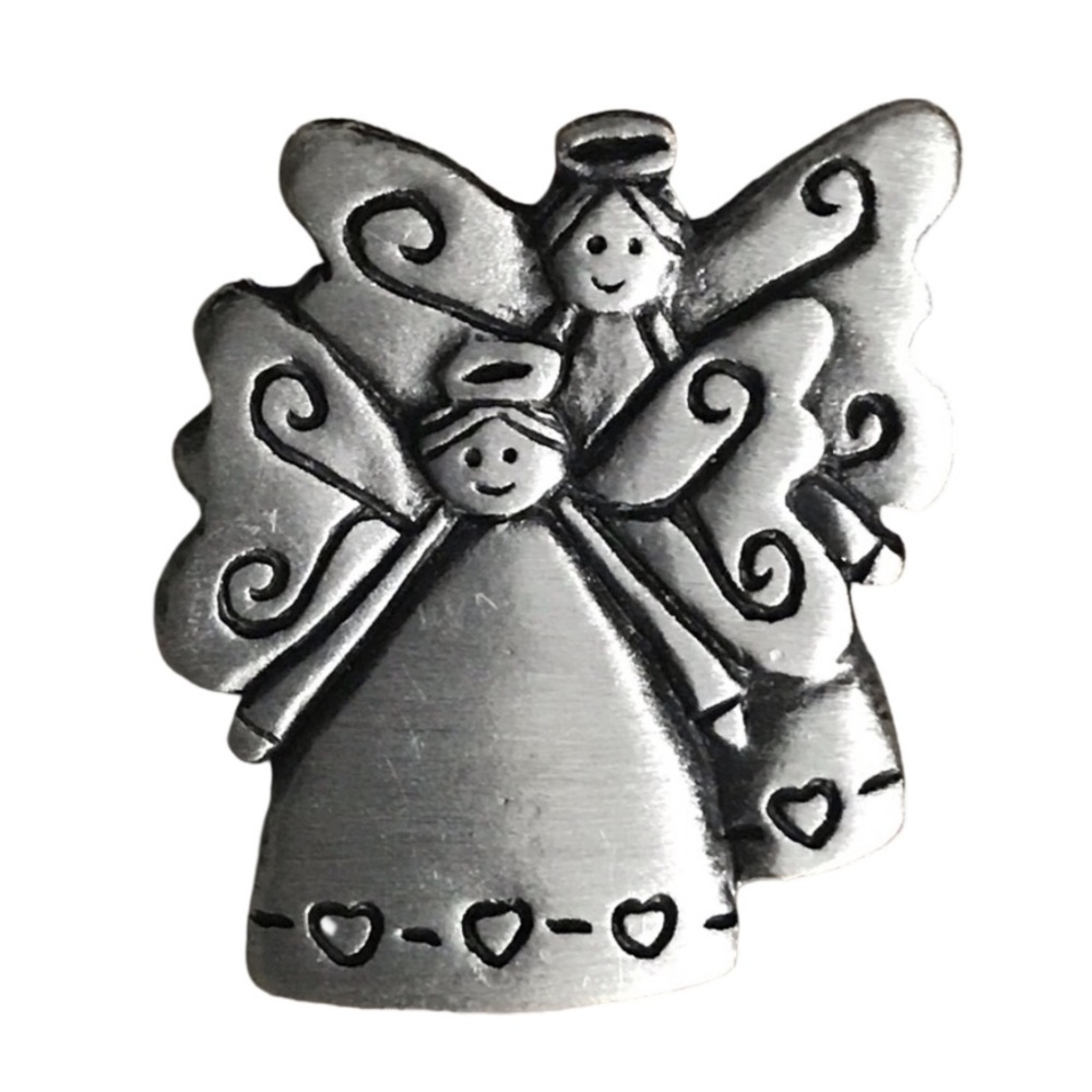 ✨Sold✨4/$20 Vintage Chelsea Pewter Angel Push Back Pin Silver In Colour - Picture 1 of 7